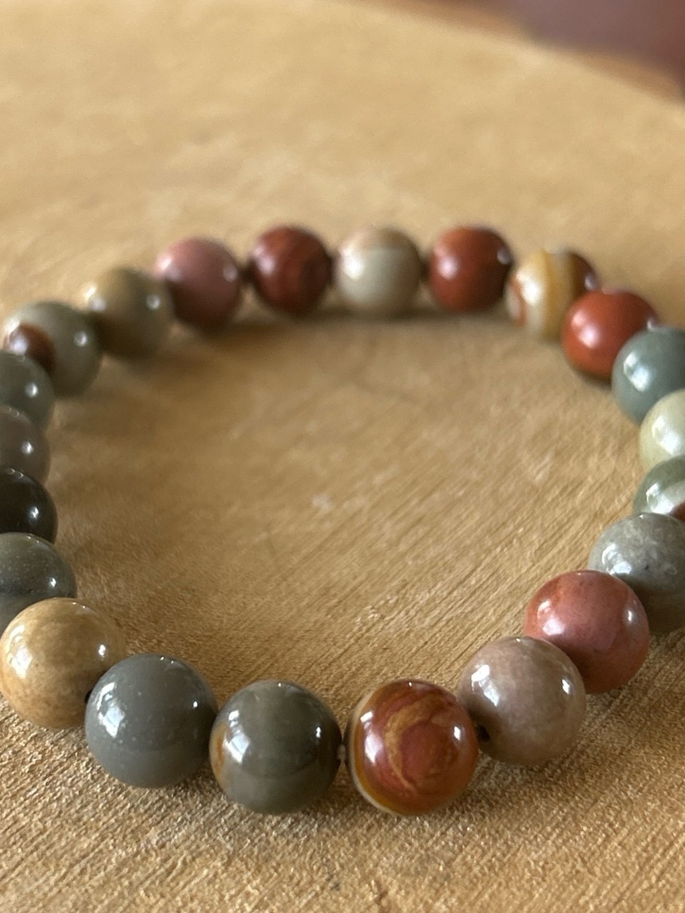 Multicolor Alashan Agate 9mm Beaded Natural Stone Bracelet - Picture 4 of 4